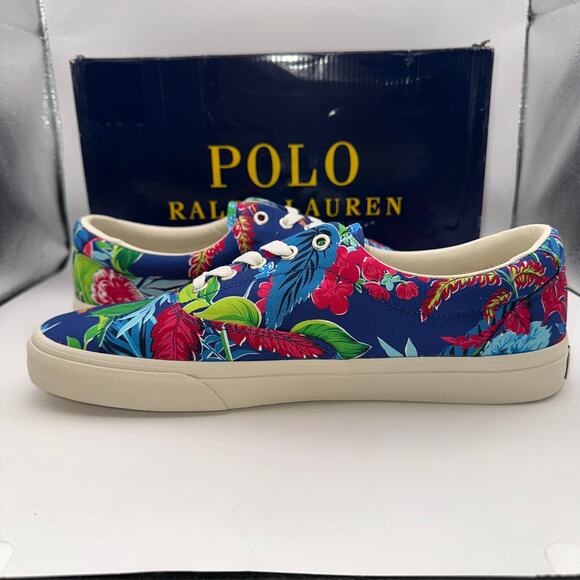 Polo Ralph Laurent Mens sz 13 D Keaton Pony Low top Laced Sneaker Floral Canvas main image 8